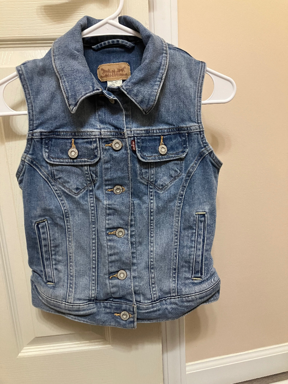 Levi's Women's Blue Button Front Vest Sleeveless Pockets Size S/P/CHP
